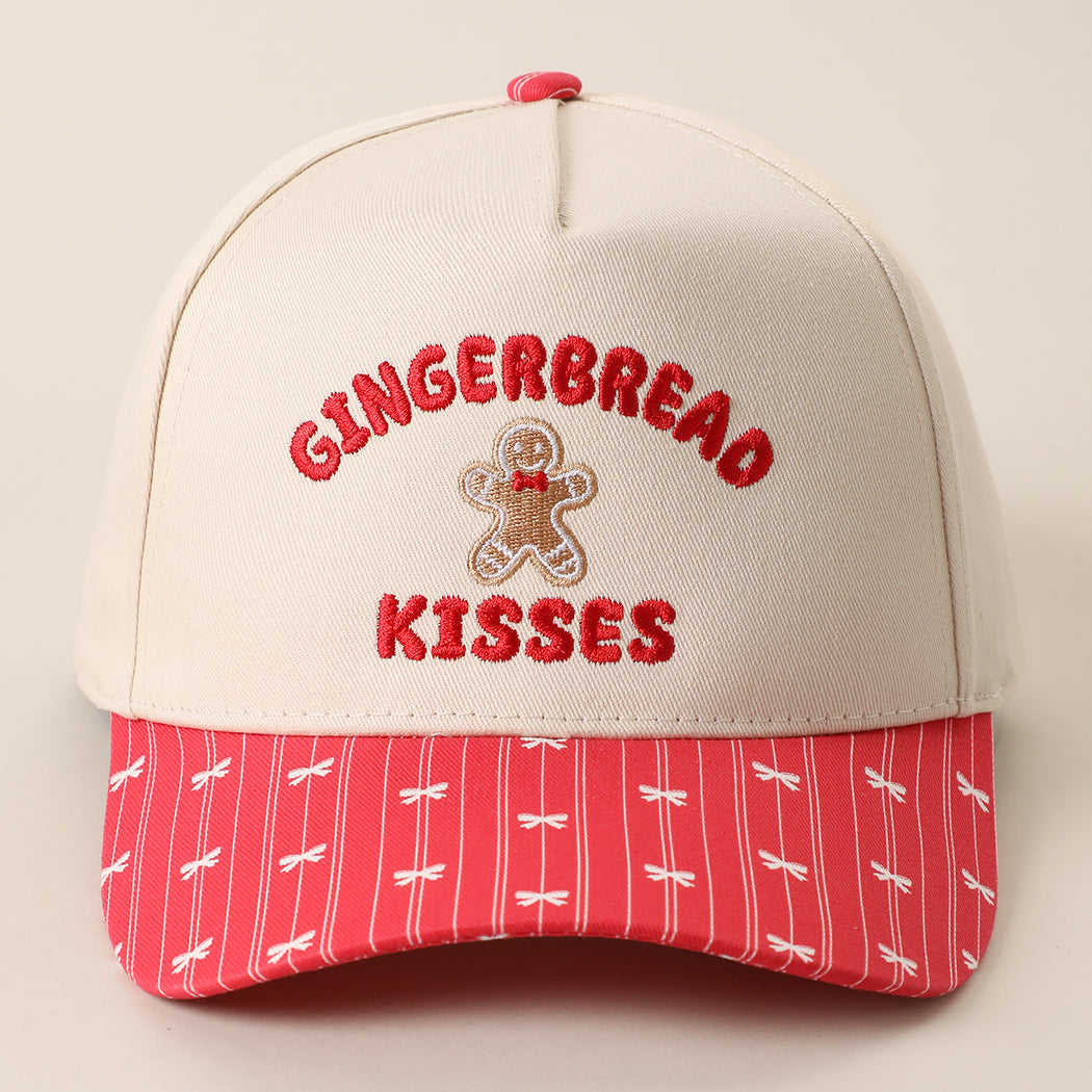 Gingerbread Kisses embroidered holiday brim trucker hat in red