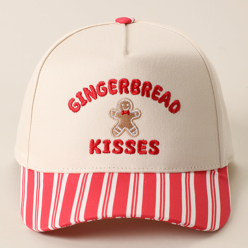 Gingerbread Kisses holiday striped brim trucker hat in red