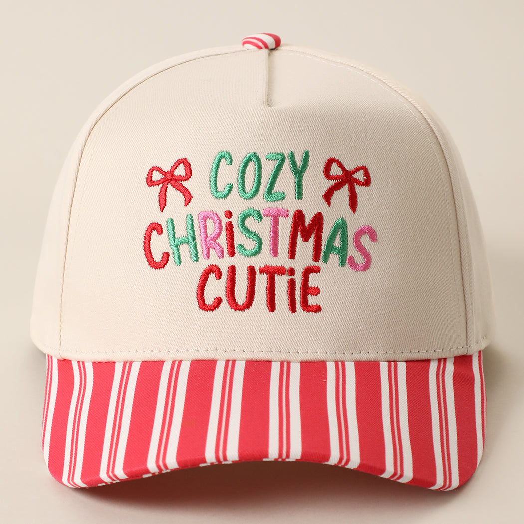 Cozy Christmas Cutie holiday striped brim trucker hat in red