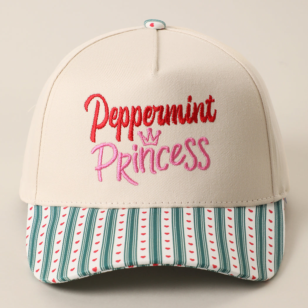Peppermint Princess embroidered holiday brim trucker hat in green