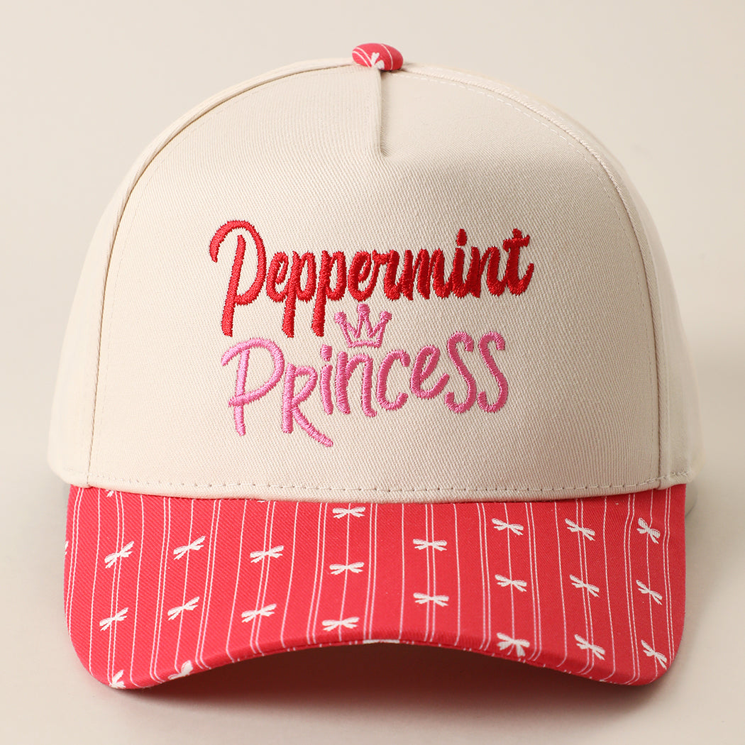 Peppermint Princess embroidered holiday brim trucker hat in red