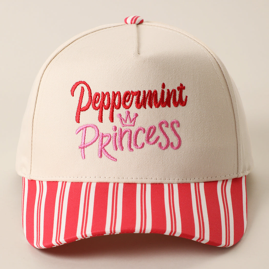 Peppermint Princess holiday striped brim trucker hat in red