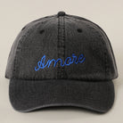 Amore embroidered washed denim baseball cap in black