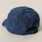 Amore embroidered washed denim baseball cap in royal blue, back view