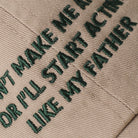 Don't Make Me Angry embroidered baseball cap in khaki, side view