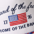 Land of the Free USA rope trucker hat in red white and blue, side view