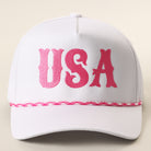 USA embroidered rope trucker hat in hot pink