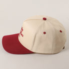 Blondes Have More Fun trucker hat in burgundy, detail view