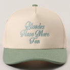Blondes Have More Fun trucker hat in sage, front view
