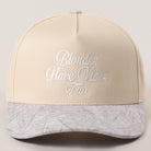Blondes Have More Fun trucker hat in white camo, front view