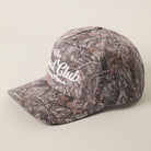 The Dad Club Raising Legends camo trucker hat in dark camo, detail view