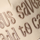 Jesus Saves I Add to Cart two-tone trucker hat in cow print, side view