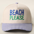 Beach Please gingham brim trucker hat in cobalt blue
