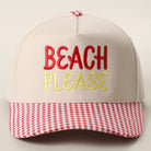 Beach Please gingham brim trucker hat in red