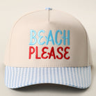 Beach Please gingham brim trucker hat in sky blue