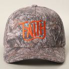Faith embroidered camo trucker hat in dark camo
