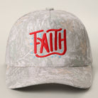 Faith embroidered camo trucker hat in light camo