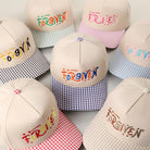 Forgiven gingham brim trucker hat, front view detail