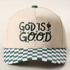 God Is Good checkered brim trucker hat in dark green
