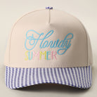 Howdy Summer gingham brim trucker hat in cobalt blue