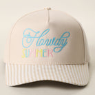 Howdy Summer gingham brim trucker hat in khaki