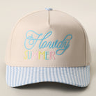 Howdy Summer gingham brim trucker hat in sky blue