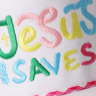 Jesus Saves rope trucker hat in hot pink, side view