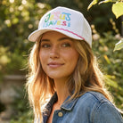 Model wearing Jesus Saves rope trucker hat