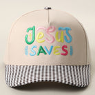 Jesus Saves gingham brim trucker hat in black