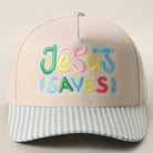 Jesus Saves gingham brim trucker hat in green