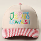 Jesus Saves gingham brim trucker hat in red