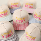 Sunshine Kisses gingham brim trucker hat, front view alternate angle