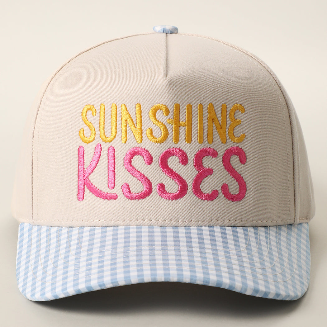 Sunshine Kisses gingham brim trucker hat in sky blue