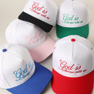 God Is Always With Me embroidered two-tone trucker hat, front view