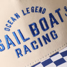 Ocean Legend Sailboat checkered brim trucker hat in blue, side view