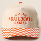 Ocean Legend Sailboat checkered brim trucker hat in orange