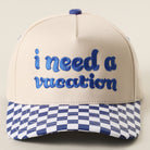I Need A Vacation checkered brim trucker hat in blue