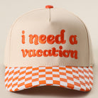 I Need A Vacation checkered brim trucker hat in orange