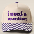I Need A Vacation checkered brim trucker hat in purple