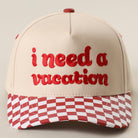 I Need A Vacation checkered brim trucker hat in red
