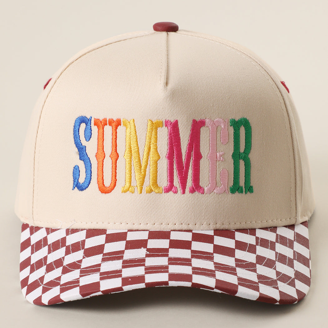 Summer checkered brim trucker hat in burgundy