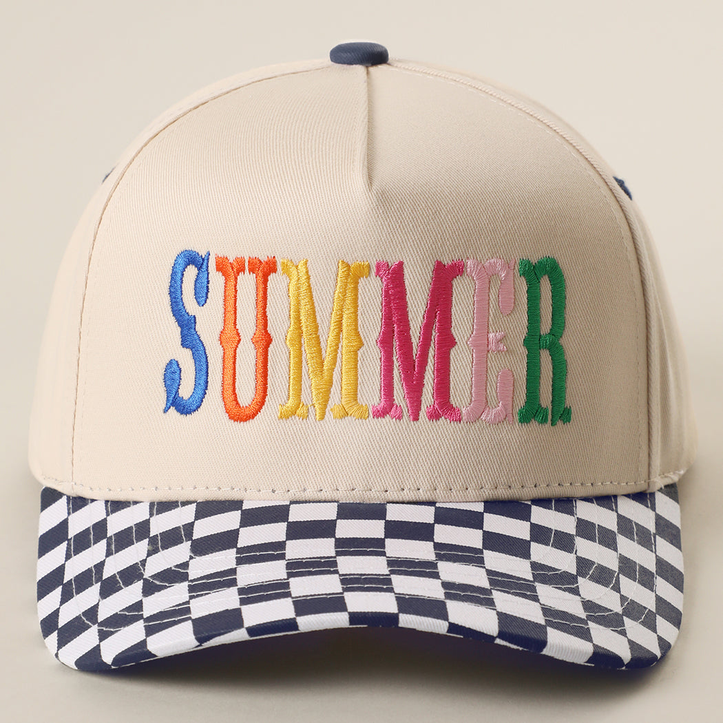 Summer checkered brim trucker hat in navy