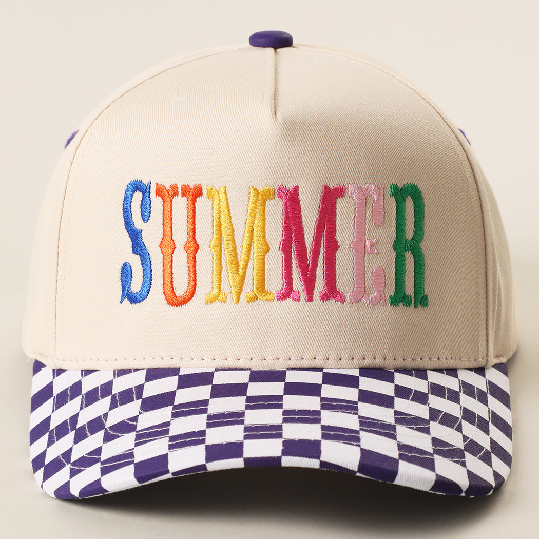 Summer checkered brim trucker hat in purple