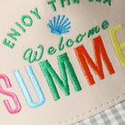 Welcome Summer gingham trucker hat in green, side view