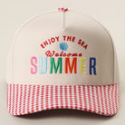 Welcome Summer gingham trucker hat in red