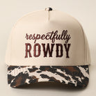 Respectfully Rowdy trucker hat with cow print brim