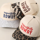 Respectfully Rowdy printed brim trucker hat shown in all color options