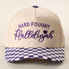 Hard Fought Hallelujah checkered brim trucker hat in purple