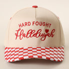 Hard Fought Hallelujah checkered brim trucker hat in red
