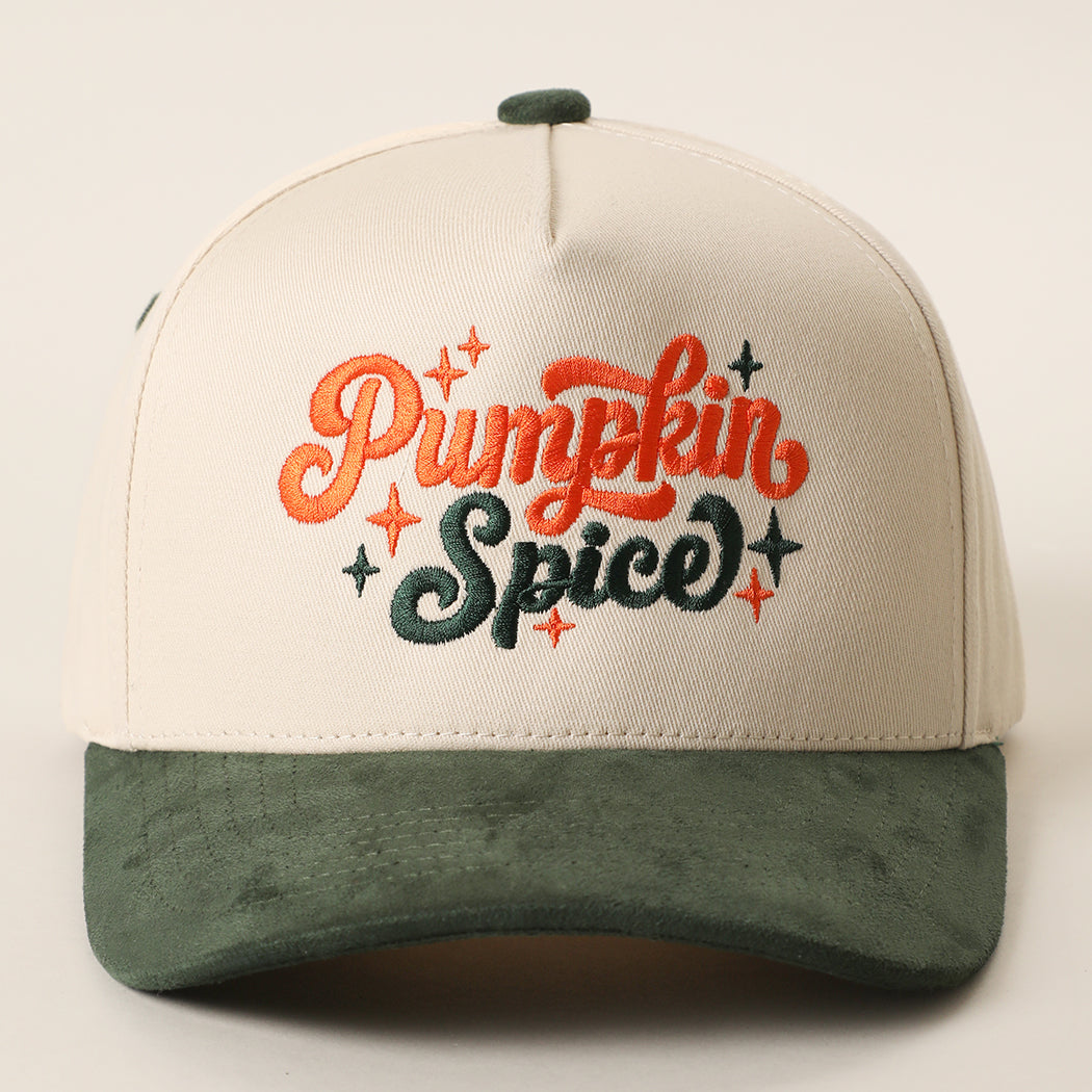 Pumpkin Spice suede brim trucker hat in olive green